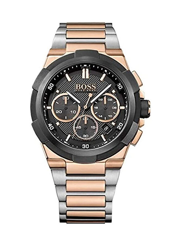 

Hugo Boss Analog Watch for Men with Stainless Steel Band, Water Resistant and Chronograph, 1513358, Silver/Rose Gold-Black