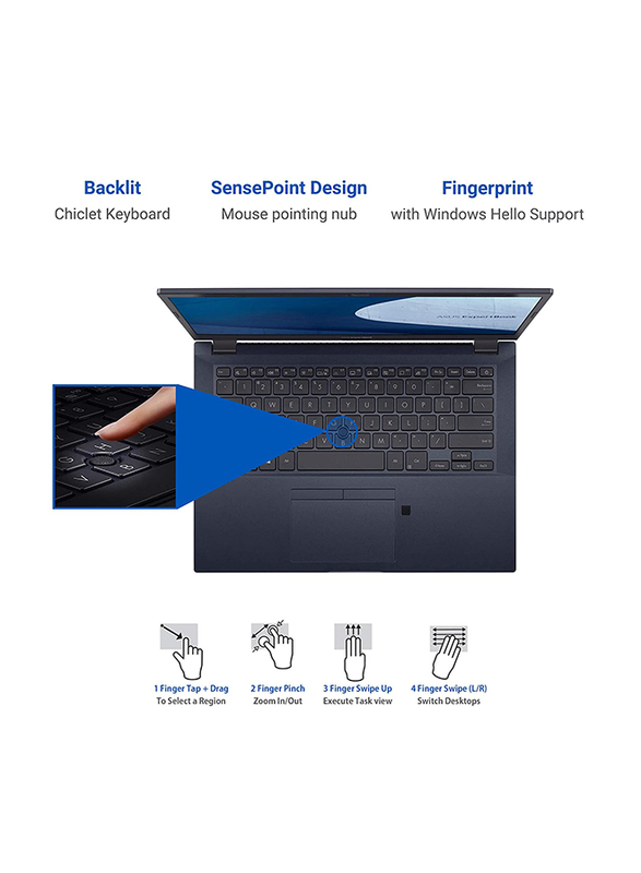 Asus Expertbook Notebook Laptop, 14-inch FHD Display, Intel Core i5-1035G1 10th Gen 1.6GHz, 1TB HDD, 8GB RAM, 2GB NVIDIA GTX MX110 Graphics, English-Arabic Keyboard, Dos, P2451FB-EK0589, Star Black