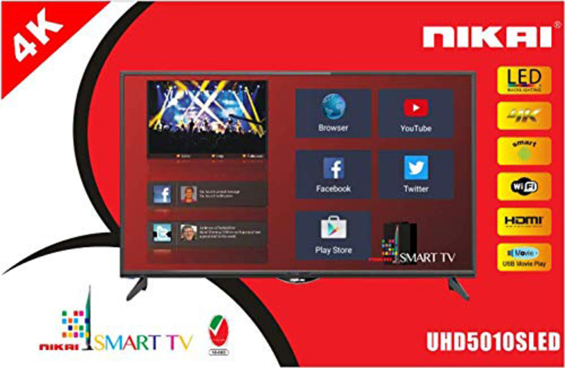 Nikai 50-inch Flat 4K UHD Android LED Smart TV, UHD5010SLED, Black