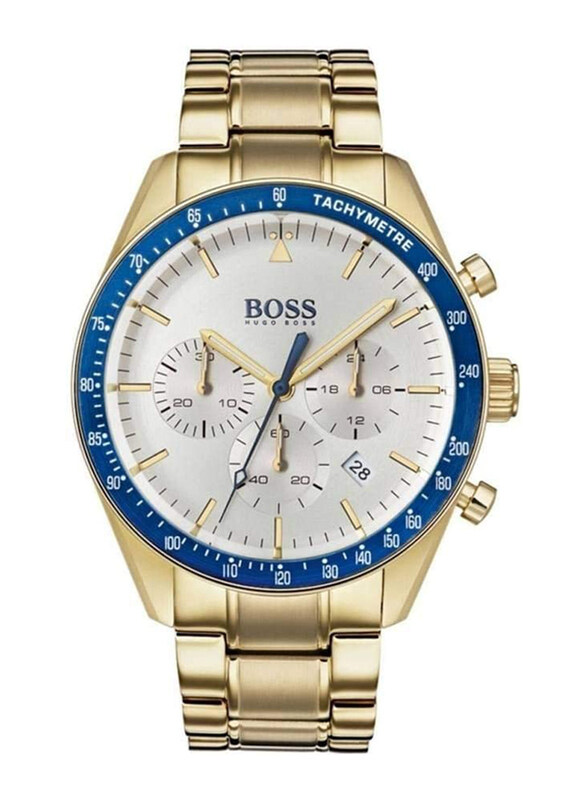 

Hugo Boss Analog Watch for Men with Stainless Steel Band, Water Resistant and Chronograph, 1513631, Gold-Silver