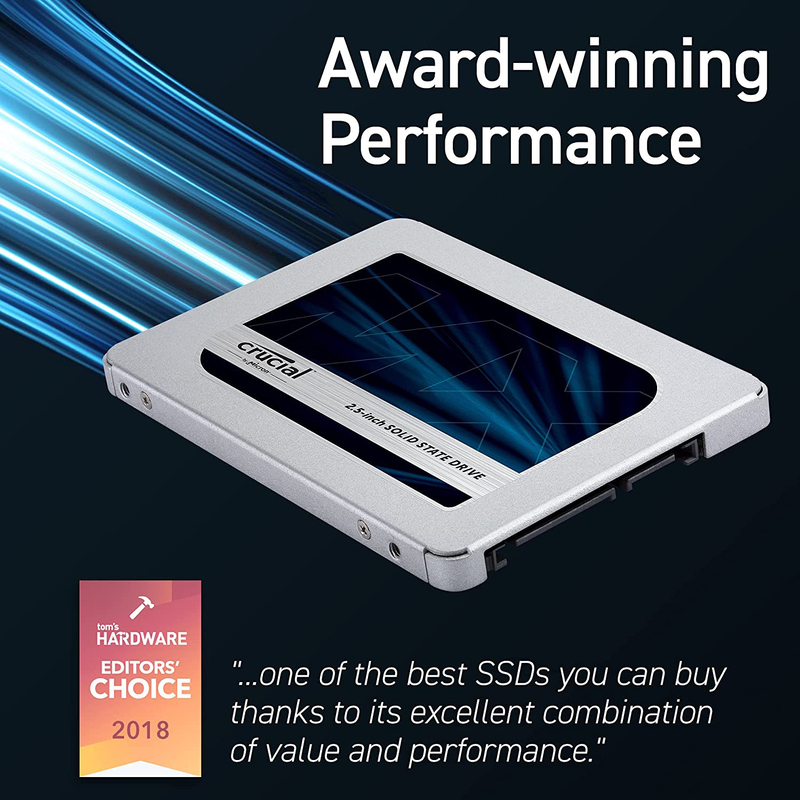 Crucial 500GB MX500 3D NAND SATA 2.5-Inch Internal SSD for PC/Laptop, CT500MX500SSD1, Blue/Grey