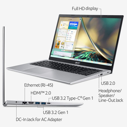 Acer Aspire 5 A515-56-36UT Laptop, 15.6" Full HD Display, Intel Core i3-1115G4 11th Gen 3 GHz, 128GB SSD, 4GB RAM, 620 Intel UHD Graphics, EN KB, Win 10, NX.AASAA.001, Silver