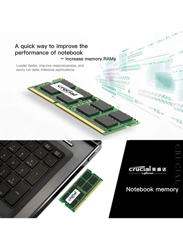 Crucial 8GB 1600MHz DDR3 PC3-12800 1.35V CL11 204 SODIMM CL11 Notebook Laptop Memory RAM, CT102464BF160B, Green