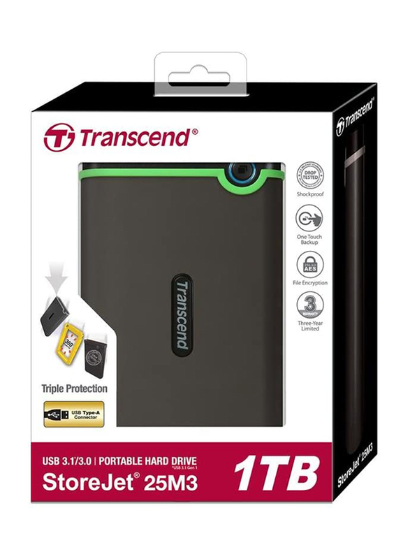 Transcend 1TB HDD StoreJet 25M3/H3 External Portable Hard Disk, USB 3.0, Anti-Shock, Black