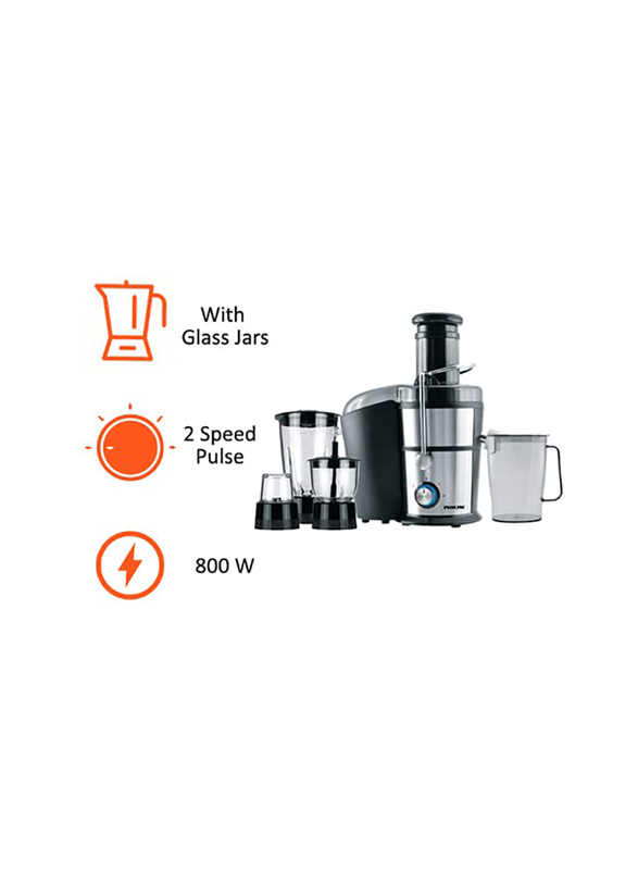 Nikai 1.1L 4 in 1 Food Processor Juicer-Blender-Mixer with 2 Speed, 800W, NFP881G, Black/Silver