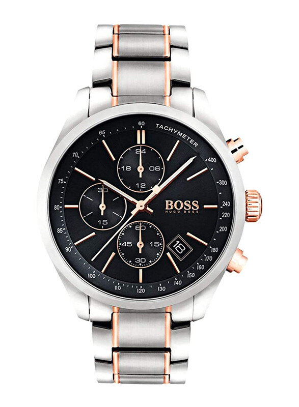 

Hugo Boss Analog Watch for Men with Stainless Steel Band, Water Resistant and Chronograph, 1513384, Silver/Rose Gold-Black