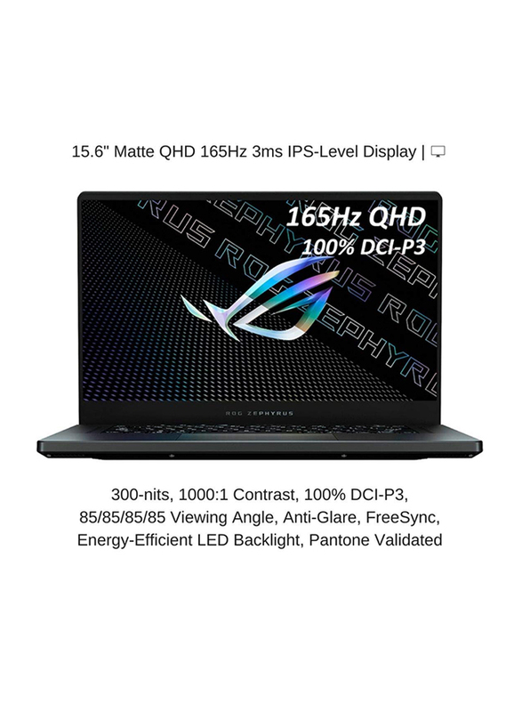 Asus Rog Zephyrus G15 GA503QR Gaming Laptop, 15.6 inch QHD 165Hz, AMD Ryzen 9 5900HS 3.0GHz, 1TB SSD, 16GB RAM, Nvidia RTX 3070 8GB, Windows 10 Home, Black