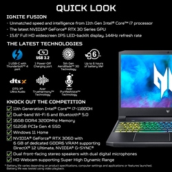 Acer Predator Helios 300 Gaming Laptop, 15.6" Full HD Display, Intel Core i7-11800H 11th Gen 2.4GHz, 512GB SSD, 16GB RAM, NVIDIA GeForce RTX 3060 Graphics, EN KB, Win 10, PH315 54 760S, Black