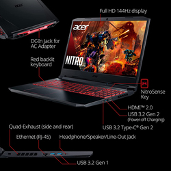 Acer Nitro 5 AN515-55-53E5 Gaming Laptop, 15.6" Full HD Display, Intel Core i5-10300H 10th Gen 4.5GHz, 256GB SSD, 8GB RAM, NVIDIA GeForce RTX 3050 Graphics, EN-KB, Win 10 Home, NH-QB0AA-001, Black