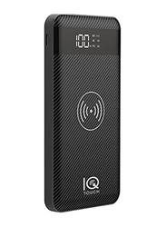 IQ Touch 10000mAh EzPower PA-W10 Wireless Power Bank with USB Type-C and Micro-USB Input LED Display Indicator, Black