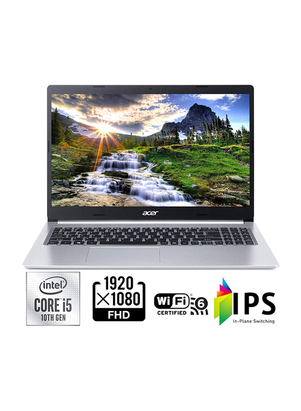 Acer Aspire 5 A515-55T-53AP Laptop, 15.6  HD Touch Display, Intel Core i5-1035G1 10th Gen 1GHz, 256GB SSD, 8GB RAM, 620 Intel UHD Graphics, EN KB, Win 10, NX.A14AA.002, Silver