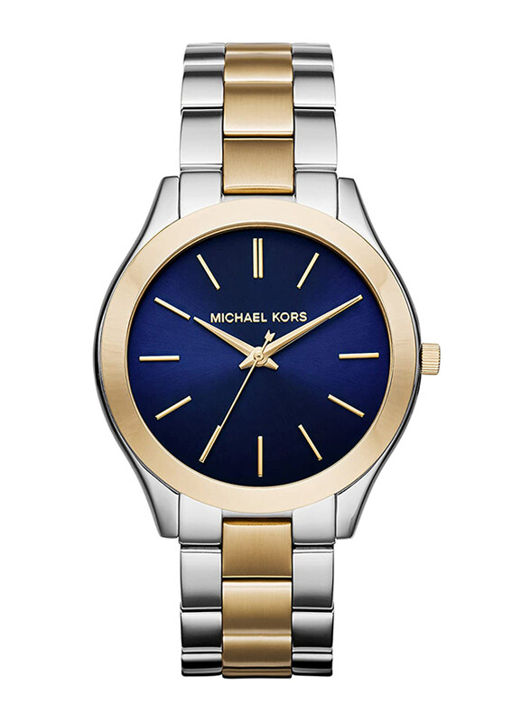 

Michael Kors Analog Watch for Women with Stainless Steel Band, Water Resistant, MK3479, Silver/Gold-Blue