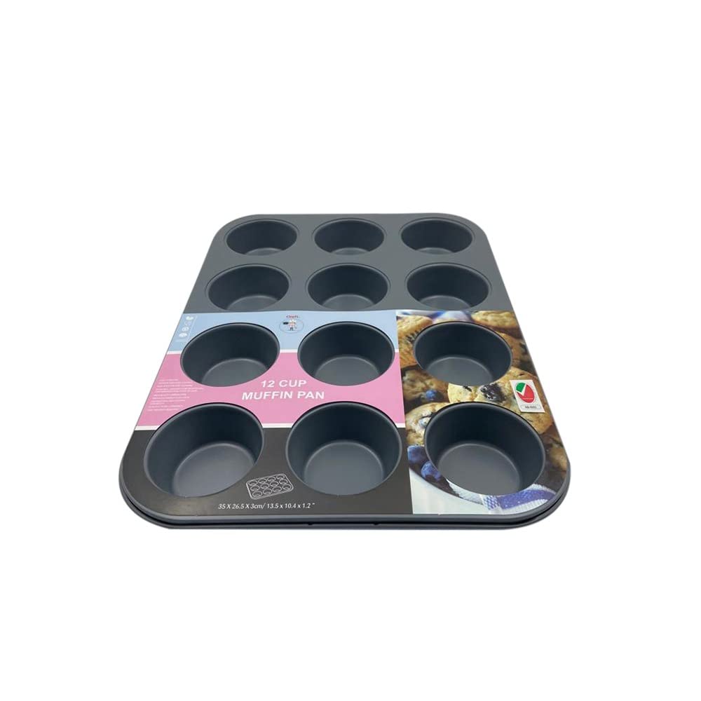 Chefi 35cm 12 Cup Rectangular Muffin Pan, 35x26.5x3 cm, Black/Pink