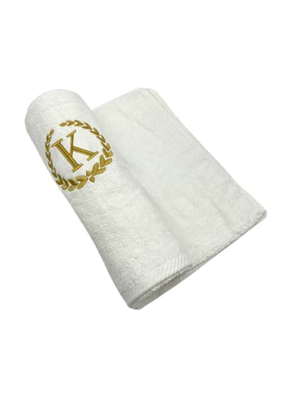 BYFT 100% Cotton Embroidered Monogrammed Letter K Hand Towel, 50 x 80cm, White/Gold