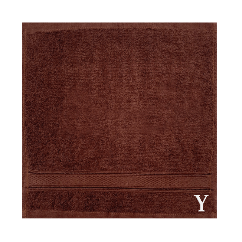 BYFT Daffodil (Brown) Monogrammed Face Towel (30 x 30 Cm-Set of 6) 100% Cotton, Absorbent and Quick dry, High Quality Bath Linen-500 Gsm White Thread Letter "Y"