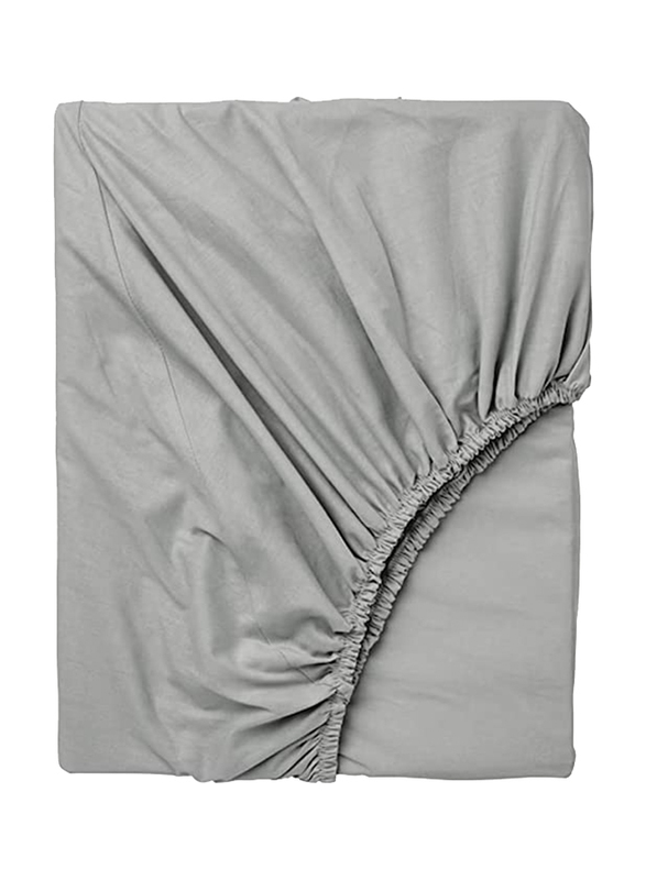 BYFT Tulip 100% Percale Cotton Fitted Bed Sheet, 180 Tc, 180 x 210 + 30cm, King, Grey