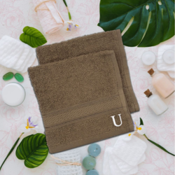 BYFT Daffodil (Dark Beige) Monogrammed Face Towel (30 x 30 Cm-Set of 6) 100% Cotton, Absorbent and Quick dry, High Quality Bath Linen-500 Gsm White Thread Letter "U"