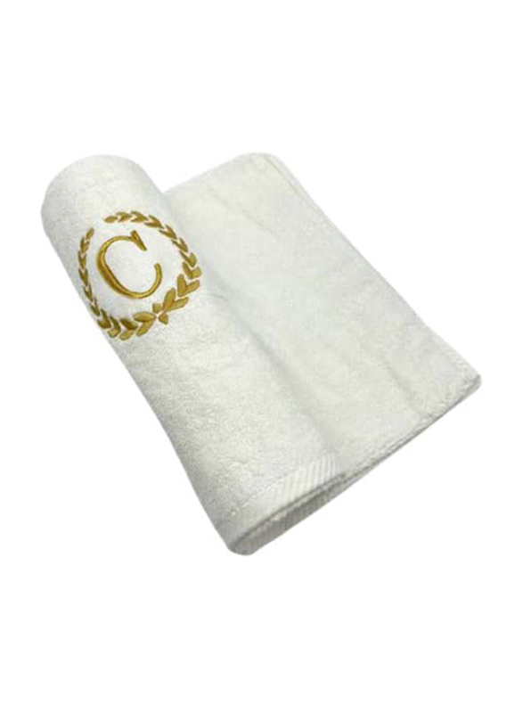 BYFT 100% Cotton Embroidered Monogrammed Letter C Hand Towel, 50 x 80cm, White/Gold