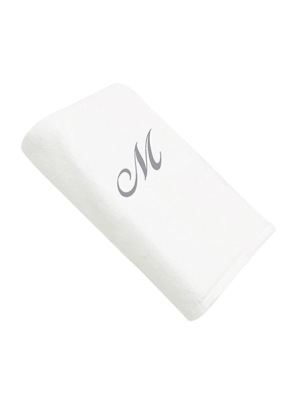 BYFT 100% Cotton Embroidered Letter M Hand Towel, 50 x 80cm, White/Silver