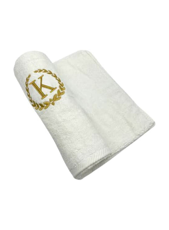 BYFT 100% Cotton Embroidered Monogrammed Letter K Bath Towel, 70 x 140cm, White/Gold