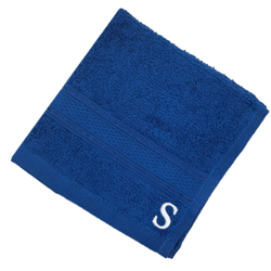 BYFT Daffodil (Royal Blue) Monogrammed Face Towel (30 x 30 Cm-Set of 6) 100% Cotton, Absorbent and Quick dry, High Quality Bath Linen-500 Gsm White Thread Letter "S"