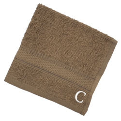 BYFT Daffodil (Dark Beige) Monogrammed Face Towel (30 x 30 Cm - Set of 6) 100% Cotton, Absorbent and Quick dry, High Quality Bath Linen- 500 Gsm White Thread Letter "C"