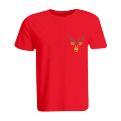 BYFT (Red) Holiday Themed Embroidered Cotton T-shirt (Reindeer) Unisex Personalized Round Neck T-shirt (Medium)-Set of 1 pc-190 GSM