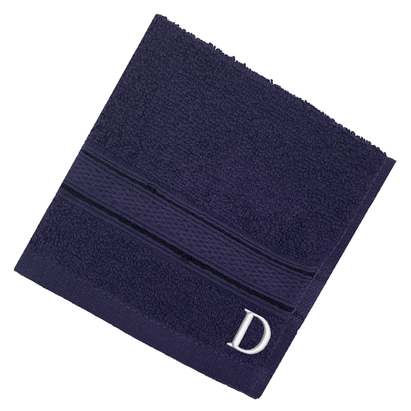 BYFT Daffodil (Navy Blue) Monogrammed Face Towel (30 x 30 Cm - Set of 6) 100% Cotton, Absorbent and Quick dry, High Quality Bath Linen- 500 Gsm White Thread Letter "D"