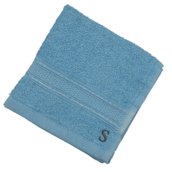 BYFT Daffodil (Light Blue) Monogrammed Face Towel (30 x 30 Cm-Set of 6) 100% Cotton, Absorbent and Quick dry, High Quality Bath Linen-500 Gsm Black Thread Letter "S"