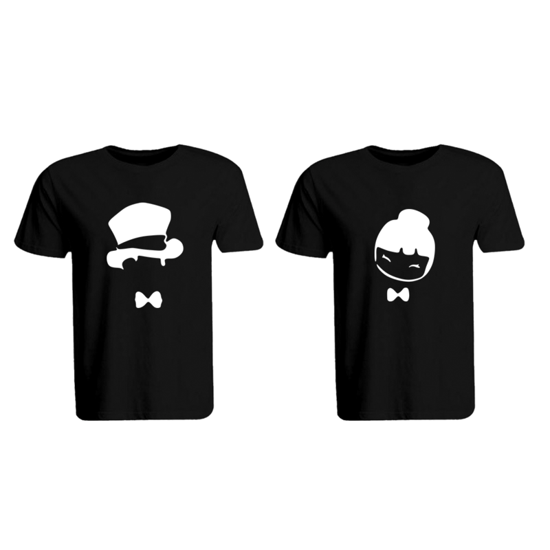 BYFT (Black) Couple Printed Cotton T-shirt (Chinese Couple) Personalized Round Neck T-shirt (Small)-Set of 2 pcs-190 GSM