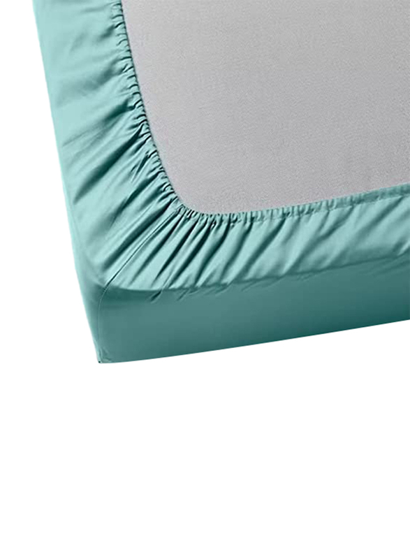 BYFT Tulip 100% Percale Cotton Fitted Bed Sheet, 180 Tc, 90 x 210 + 30cm, Single, Sea Green