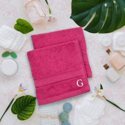 BYFT Daffodil (Fuchsia Pink) Monogrammed Face Towel (30 x 30 Cm-Set of 6) 100% Cotton, Absorbent and Quick dry, High Quality Bath Linen-500 Gsm White Thread Letter "G"