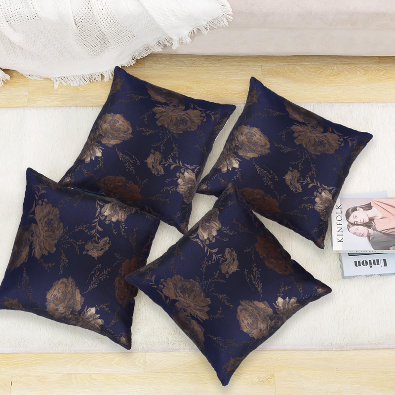 BYFT Golden Rose Indigo Blue 16 x 16 Inch Decorative Cushion & Cushion Cover Set of 2