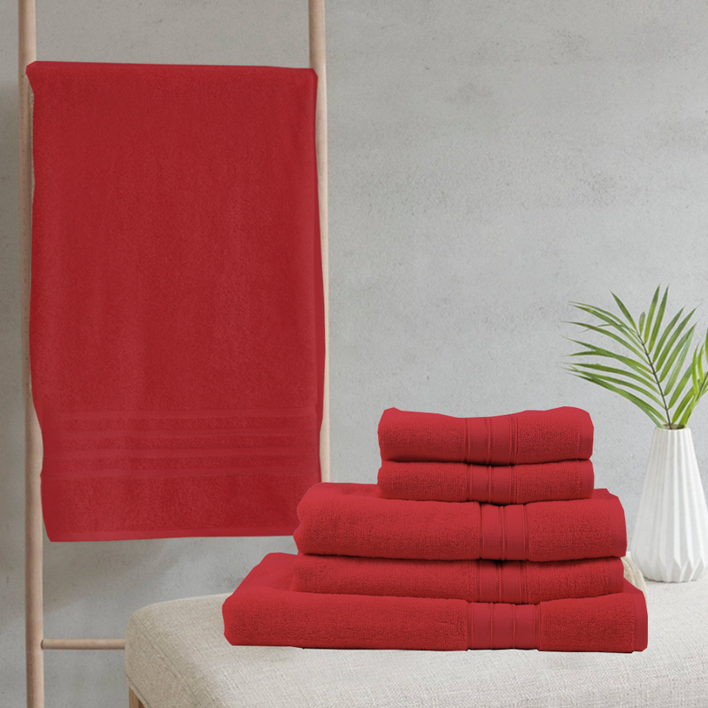 BYFT Home Trendy (Red) Premium Bath Towel  (70 x 140 Cm - Set of 1) 100% Cotton Highly Absorbent, High Quality Bath linen with Striped Dobby 550 Gsm