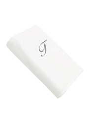 BYFT 100% Cotton Embroidered Letter T Hand Towel, 50 x 80cm, White/Silver