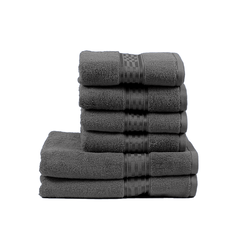 BYFT Home Ultra (Grey) 4 Hand Towel (50 x 90 Cm) & 2 Bath Towel (70 x 140 Cm) 100% Cotton Highly Absorbent, High Quality Bath linen with Checkered Dobby 550 Gsm Set of 6