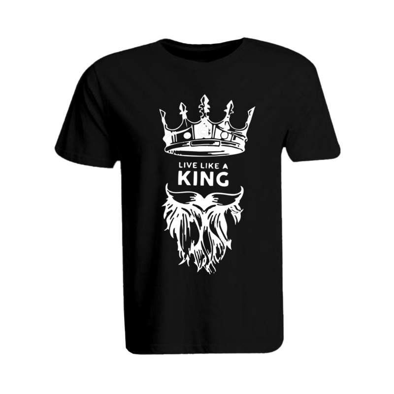 

BYFT (Black) Printed Cotton T-shirt (Live Like A King) Personalized Round Neck T-shirt For Men (Medium)-Set of 1 pc-190 GSM