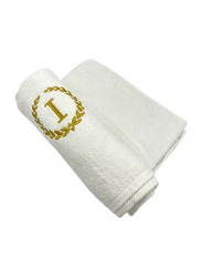 BYFT 2-Piece 100% Cotton Embroidered Letter I Bath & Hand Towel Set, White/Gold