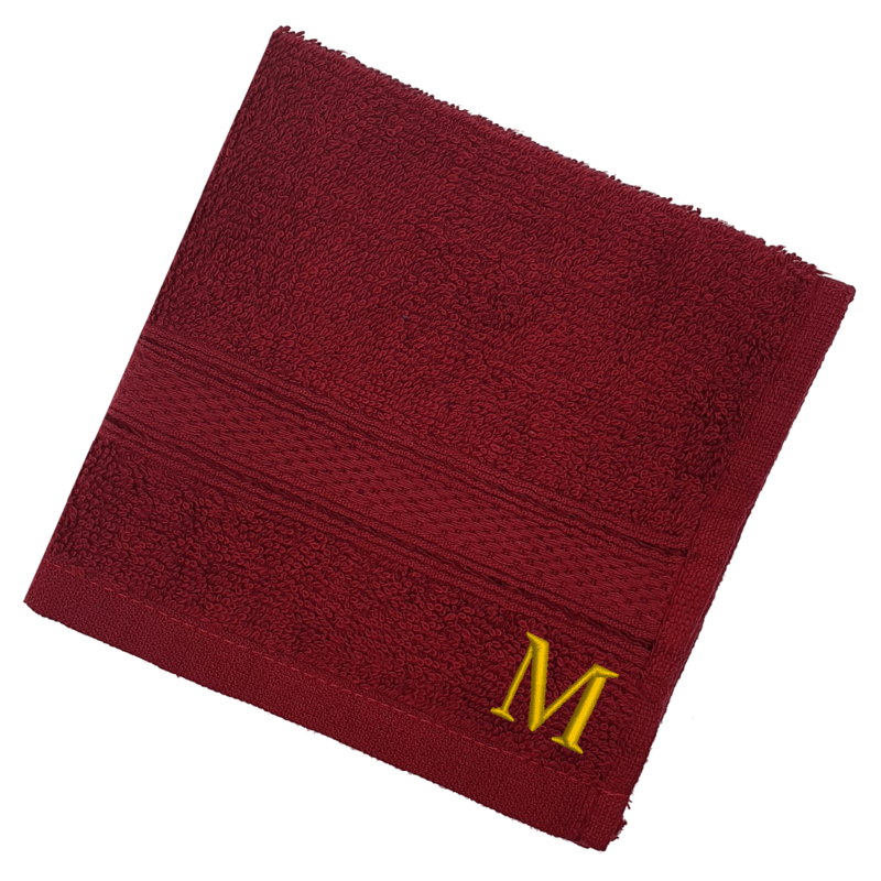 BYFT Daffodil (Burgundy) Monogrammed Face Towel (30 x 30 Cm-Set of 6) 100% Cotton, Absorbent and Quick dry, High Quality Bath Linen-500 Gsm Golden Thread Letter "M"