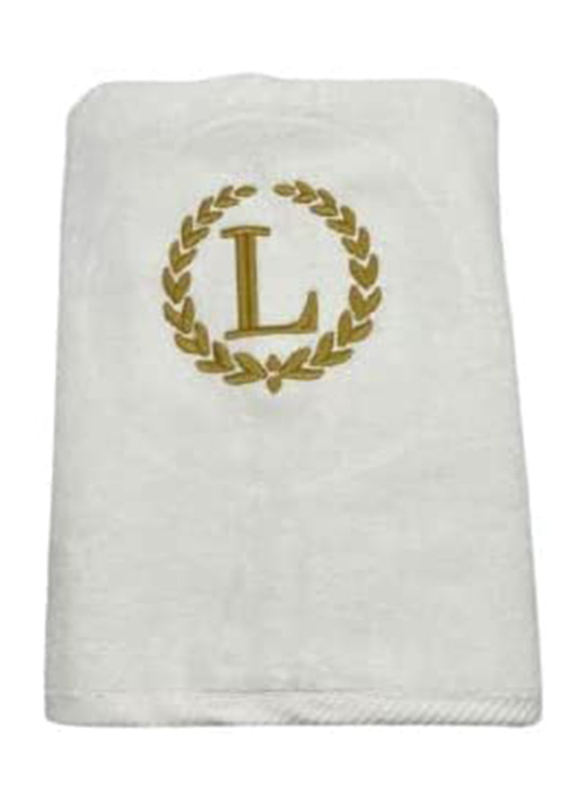 BYFT 2-Piece 100% Cotton Embroidered Letter L Bath & Hand Towel Set, White/Gold