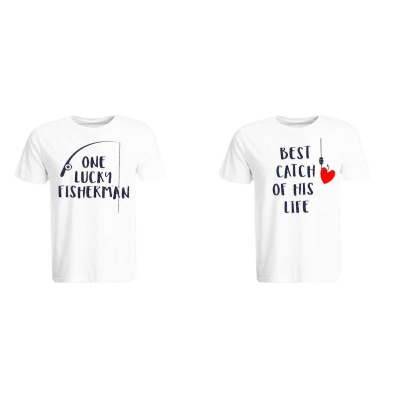 

BYFT (White) Couple Printed Cotton T-shirt (Best Catch Fisherman) Personalized Round Neck T-shirt (2XL)-Set of 2 pcs-190 GSM