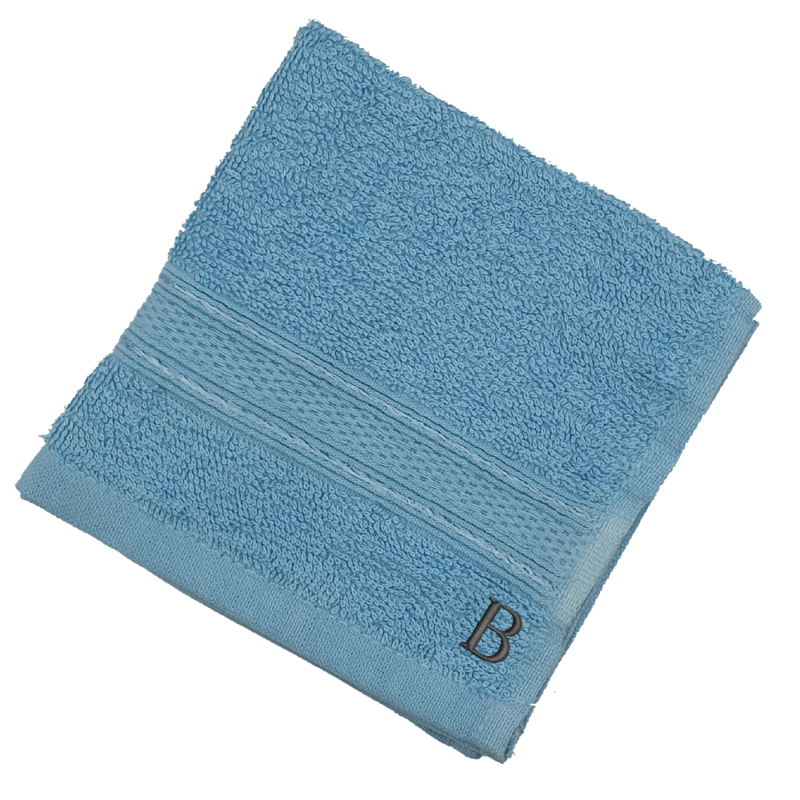 BYFT Daffodil (Light Blue) Monogrammed Face Towel (30 x 30 Cm - Set of 6) 100% Cotton, Absorbent and Quick dry, High Quality Bath Linen- 500 Gsm Black Thread Letter "A"