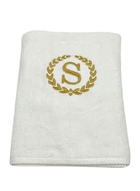 BYFT 100% Cotton Embroidered Monogrammed Letter S Hand Towel, 50 x 80cm, White/Gold