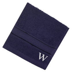 BYFT Daffodil (Navy Blue) Monogrammed Face Towel (30 x 30 Cm-Set of 6) 100% Cotton, Absorbent and Quick dry, High Quality Bath Linen-500 Gsm White Thread Letter "W"