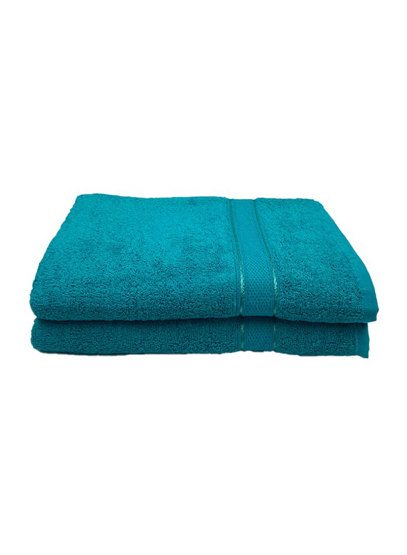 BYFT 2-Piece Daffodil 100% Cotton Bath Towel, 70 x 140cm, Turquoise Blue