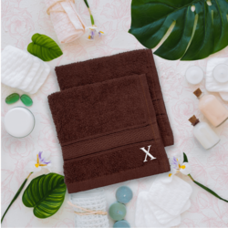 BYFT Daffodil (Brown) Monogrammed Face Towel (30 x 30 Cm-Set of 6) 100% Cotton, Absorbent and Quick dry, High Quality Bath Linen-500 Gsm White Thread Letter "X"