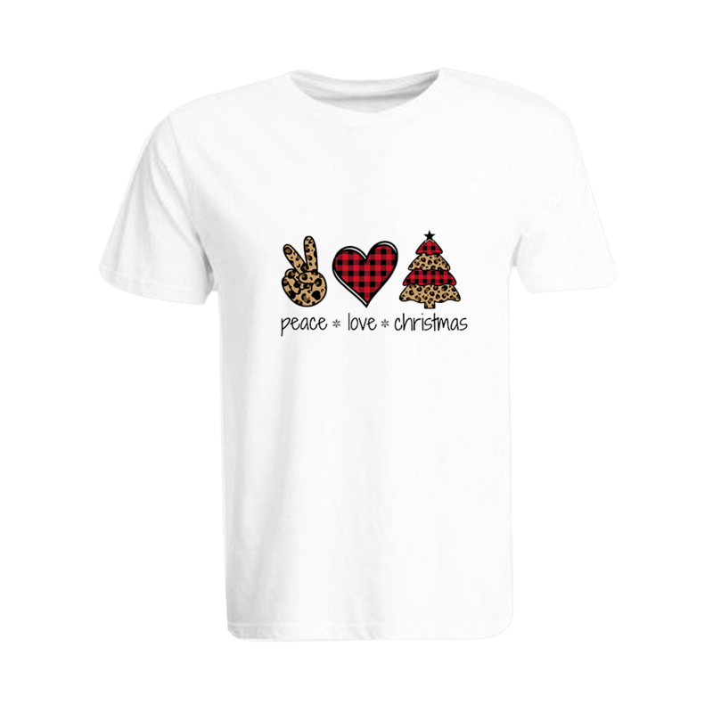 

BYFT (White) Holiday Themed Printed Cotton T-shirt (Peace Love Christmas) Unisex Personalized Round Neck T-shirt (Large)-Set of 1 pc-190 GSM