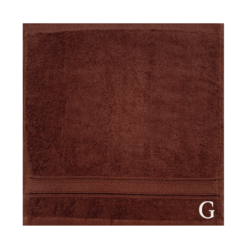 BYFT Daffodil (Brown) Monogrammed Face Towel (30 x 30 Cm-Set of 6) 100% Cotton, Absorbent and Quick dry, High Quality Bath Linen-500 Gsm White Thread Letter "G"