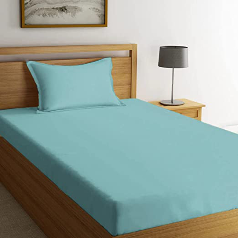 BYFT Tulip 100% Percale Cotton Fitted Bed Sheet, 180 Tc, 90 x 210 + 30cm, Single, Sea Green