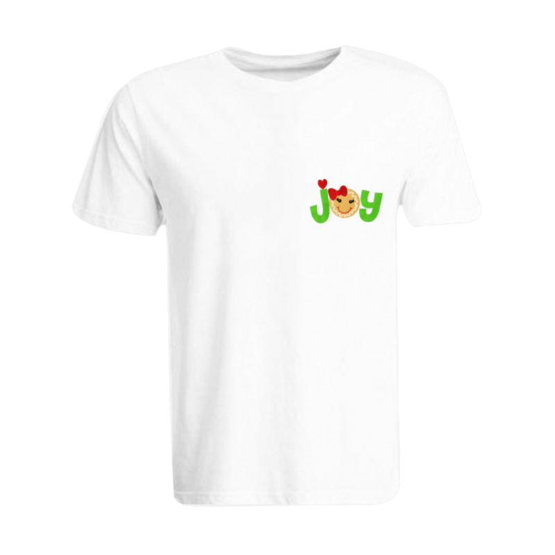 

BYFT (White) Holiday Themed Embroidered Cotton T-shirt (Gingerbread Joy) Unisex Personalized Round Neck T-shirt (XL)-Set of 1 pc-190 GSM